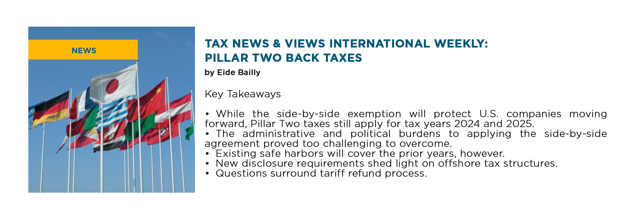 Featured image for “Tax News & Views International Weekly: Pillar Two Back Taxes by Eide Bailly”